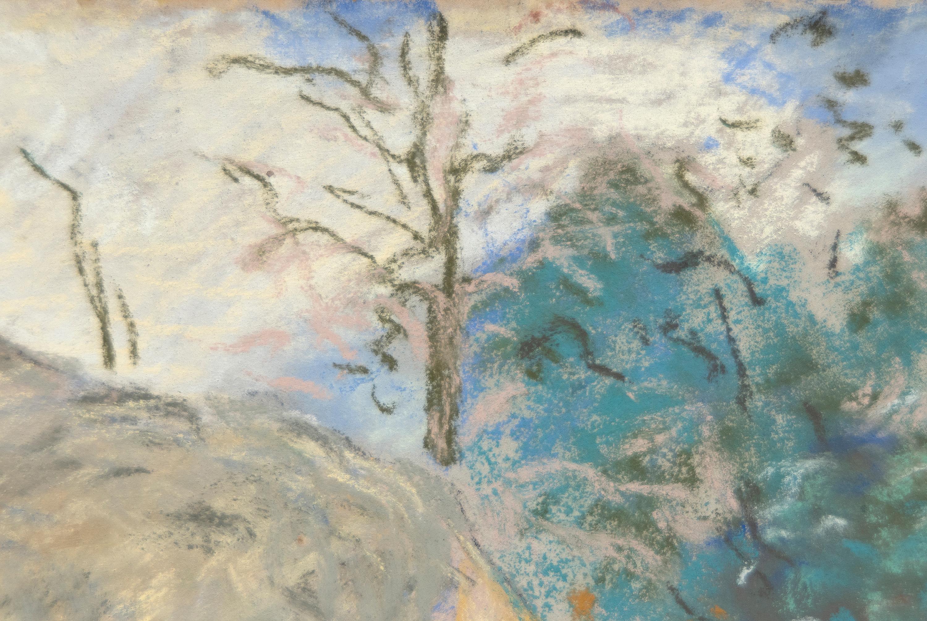Paysage avec batteuse a Montfoucault - Brown Landscape Art by Camille Pissarro
