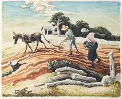 Planting (Spring Plowing) - Watercolor Landscape Painting with Figures, c. 1939