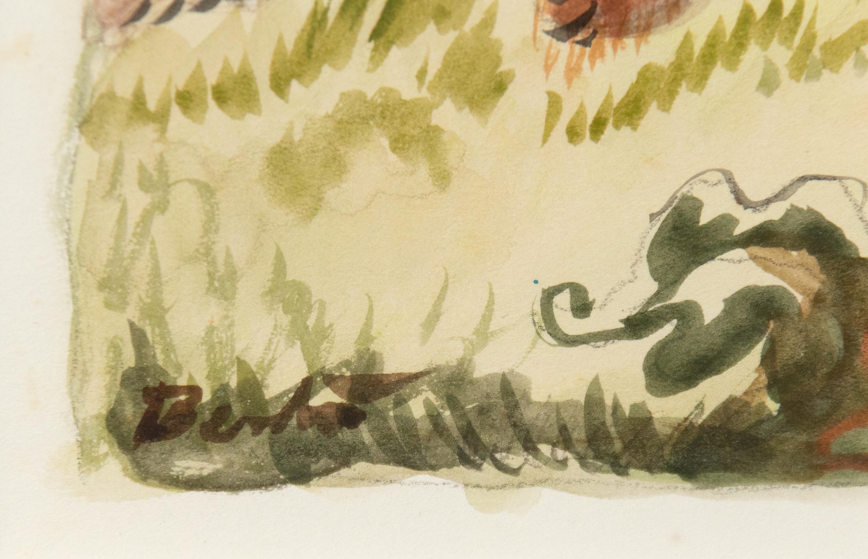 Planting (Spring Plowing) - Watercolor Landscape Painting with Figures, c. 1939 - American Impressionist Art by Thomas Hart Benton