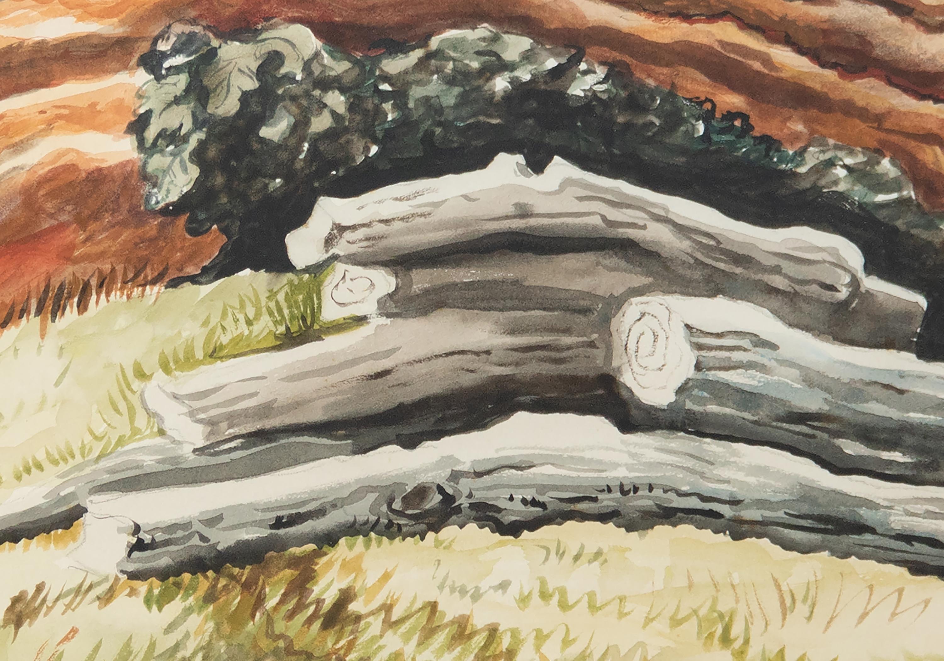 Planting (Spring Plowing) - Watercolor Landscape Painting with Figures, c. 1939 For Sale 1