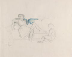 Study For Three Sisters - Figurative Mixed Media Drawing on Paper, 1954