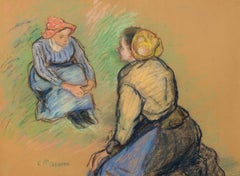 Paysannes Assises - Sitzende Frauen, Impressionistische Zeichnung auf Papier, um 1880