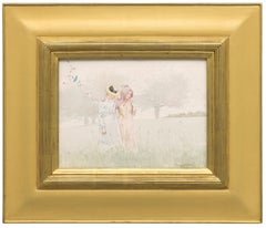 Houghton Farms (Mädchen spazieren in einem Obstgarten) - Aquarell auf Papier, 1879