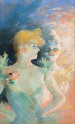 Porträt - Impressionistische Pastellkreide auf Leinwand, Ende des 19.