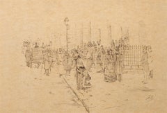 Sunday Near St Philippe du Roule - ink on paper street scene, 1880