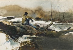 Upper Dam (Winter on the Brandywine) Pittura paesaggistica ad acquerello, 1956