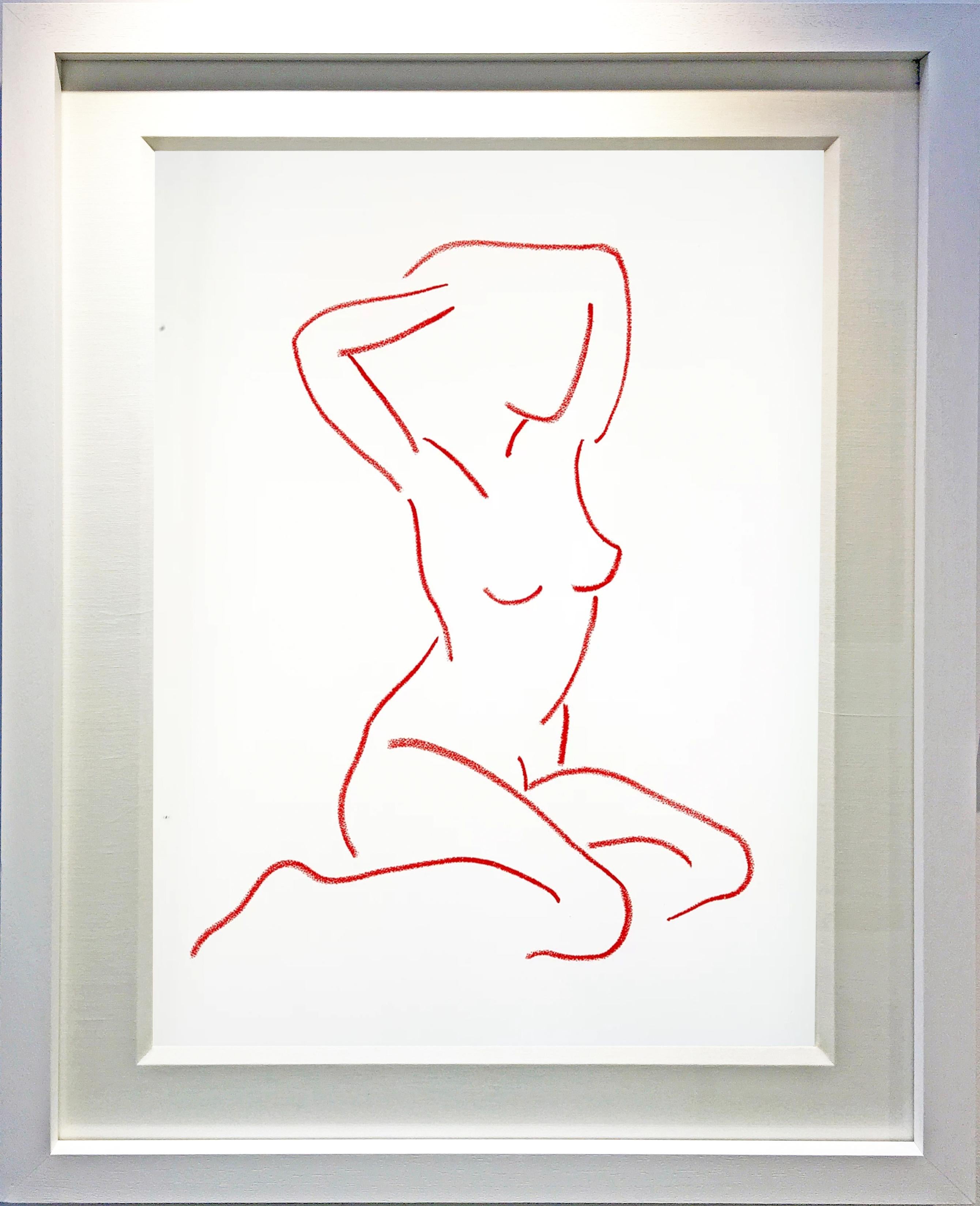 Red After Modigliani by Hock Tee Tan - Contemporary Figurative framed drawing