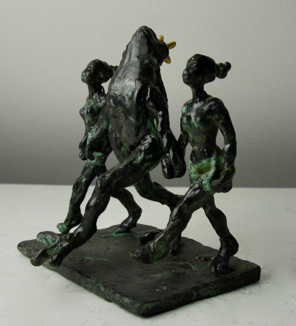Riverdance for Frog Prince by Helle Crawford, Green Black Bronze sculpture