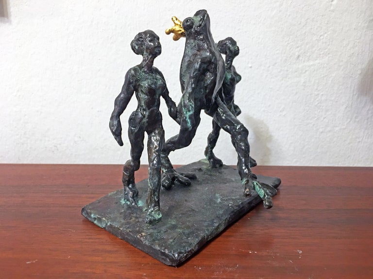 Riverdance for Frog Prince by Helle Crawford, Green Black Bronze sculpture - Contemporary Sculpture by Helle Rask Crawford