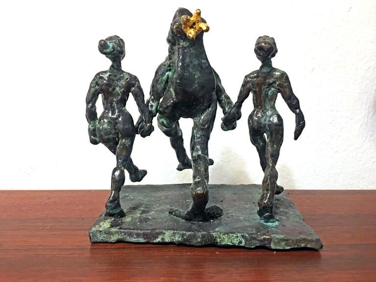 Riverdance for Frog Prince by Helle Crawford, Green Black Bronze sculpture For Sale 2