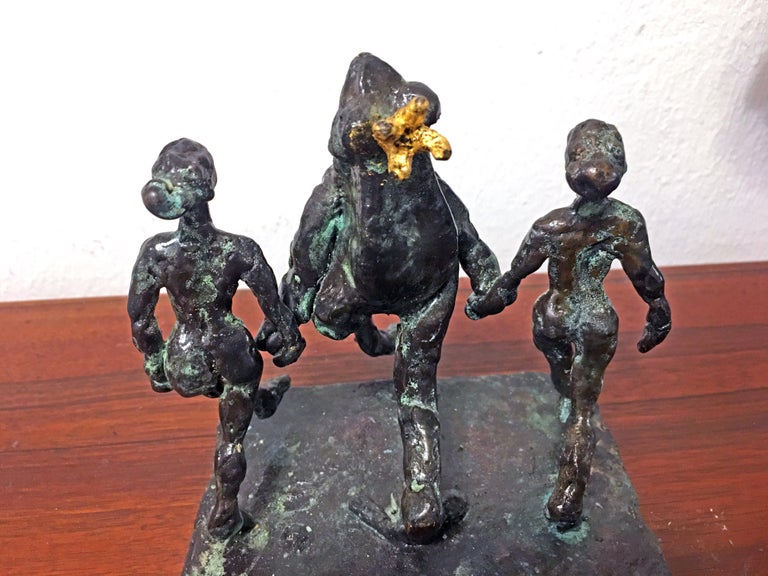 Riverdance for Frog Prince by Helle Crawford, Green Black Bronze sculpture For Sale 4