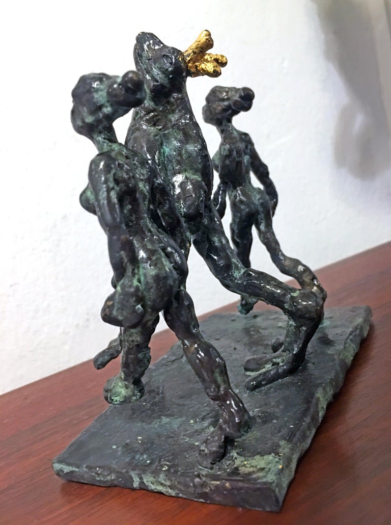Riverdance for Frog Prince by Helle Crawford, Green Black Bronze sculpture For Sale 6