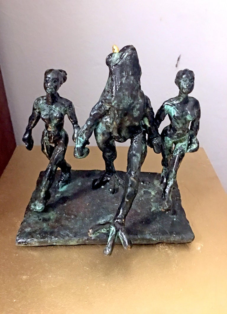 Riverdance for Frog Prince by Helle Crawford, Green Black Bronze sculpture - Sculpture by Helle Rask Crawford