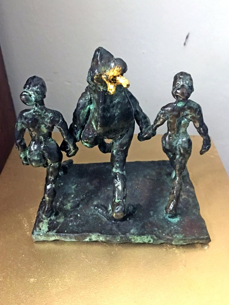 Riverdance for Frog Prince by Helle Crawford, Green Black Bronze sculpture For Sale 1