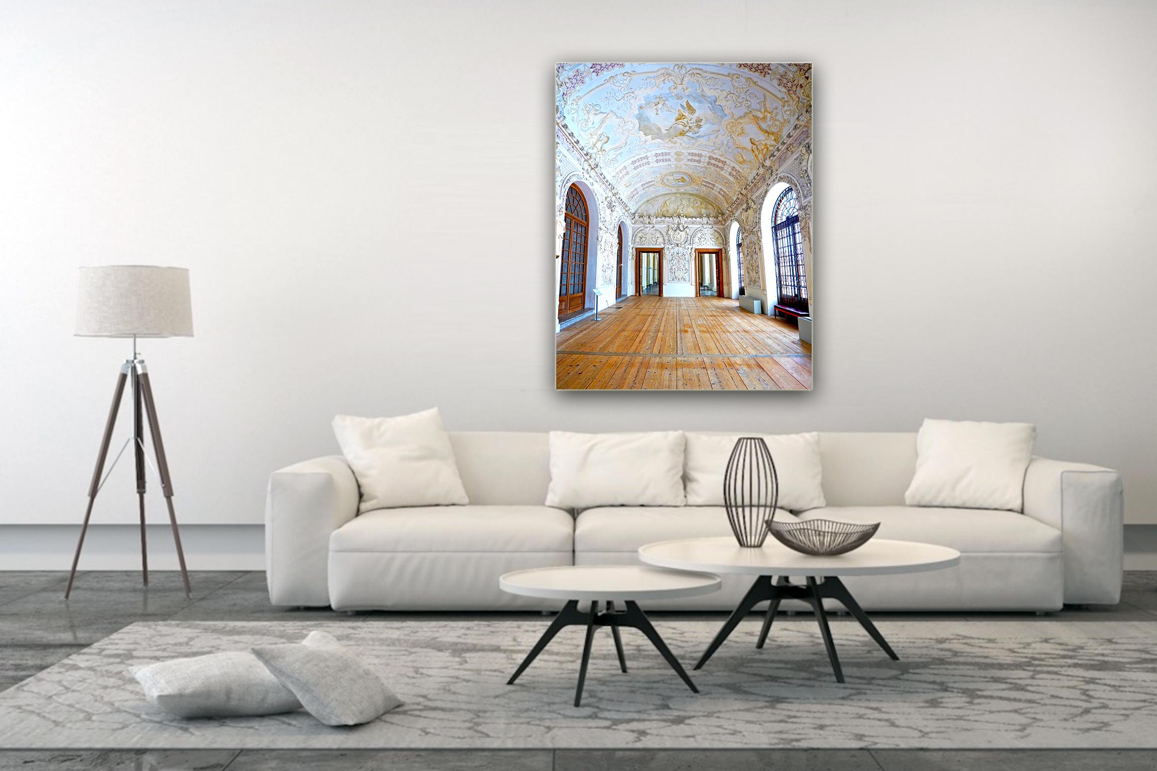 The White Room of Castle Schleissheim is a limited edition photography artwork of 15 originals, printed in high definition as a diasec - backed by an aluminium plate, and printed on Fuji Crystal photopaper and then merged with an acrylic glass, this