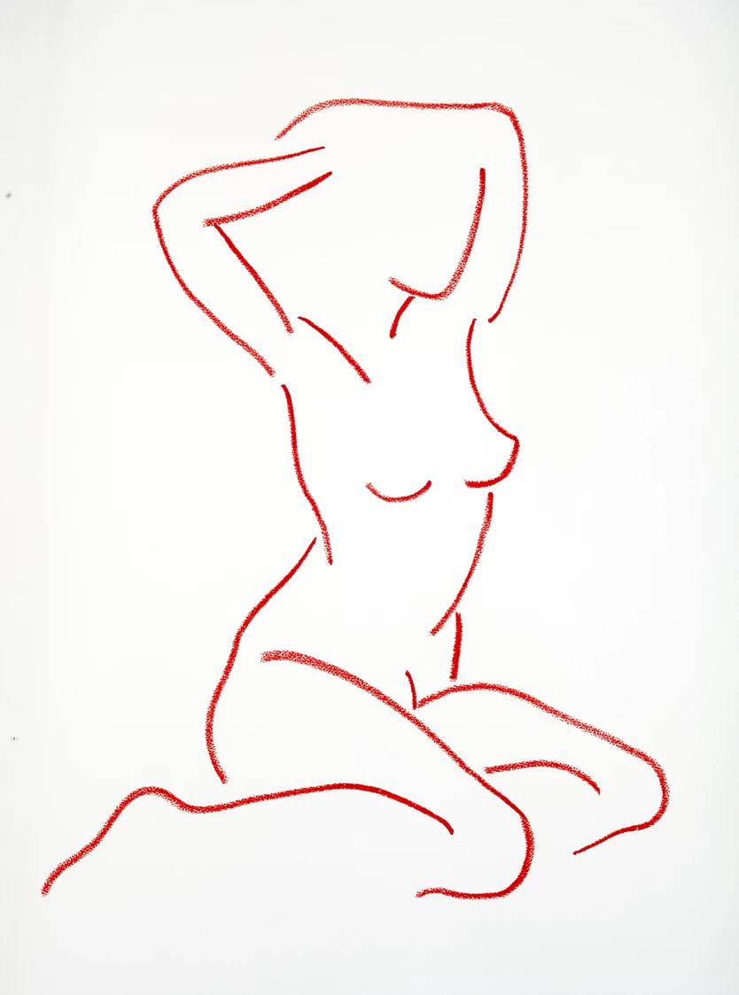 Red After Modigliani by Hock Tee Tan - Contemporary Figurative framed drawing 2