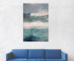 By the Water by Bettina Bohn -Blue contemporary seascape painting of ocean waves