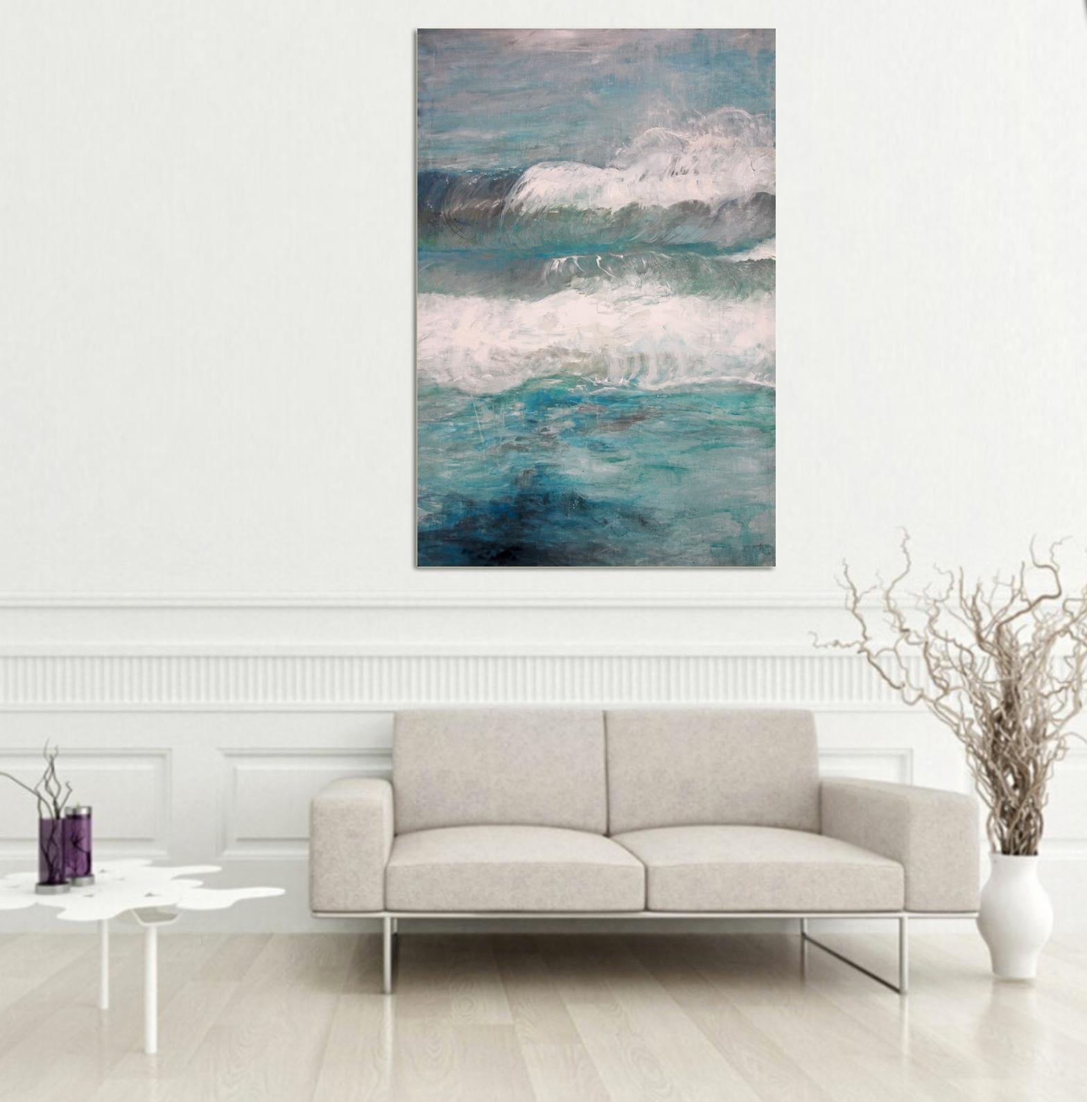 Beautiful abstract landscape painting of ocean waves crashing by painter Bettina Bohn.
This contemporary abstract painting brings in nature with a mesmerizing energy.

A perfect piece for modern interiors that want to bring in the spirit of living