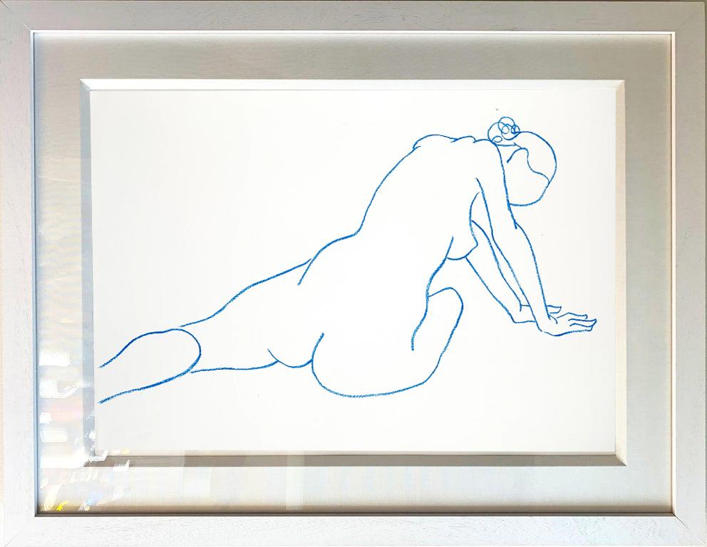 Nude Study in Blue by Hock Tee Tan - Contemporary Figurative framed drawing