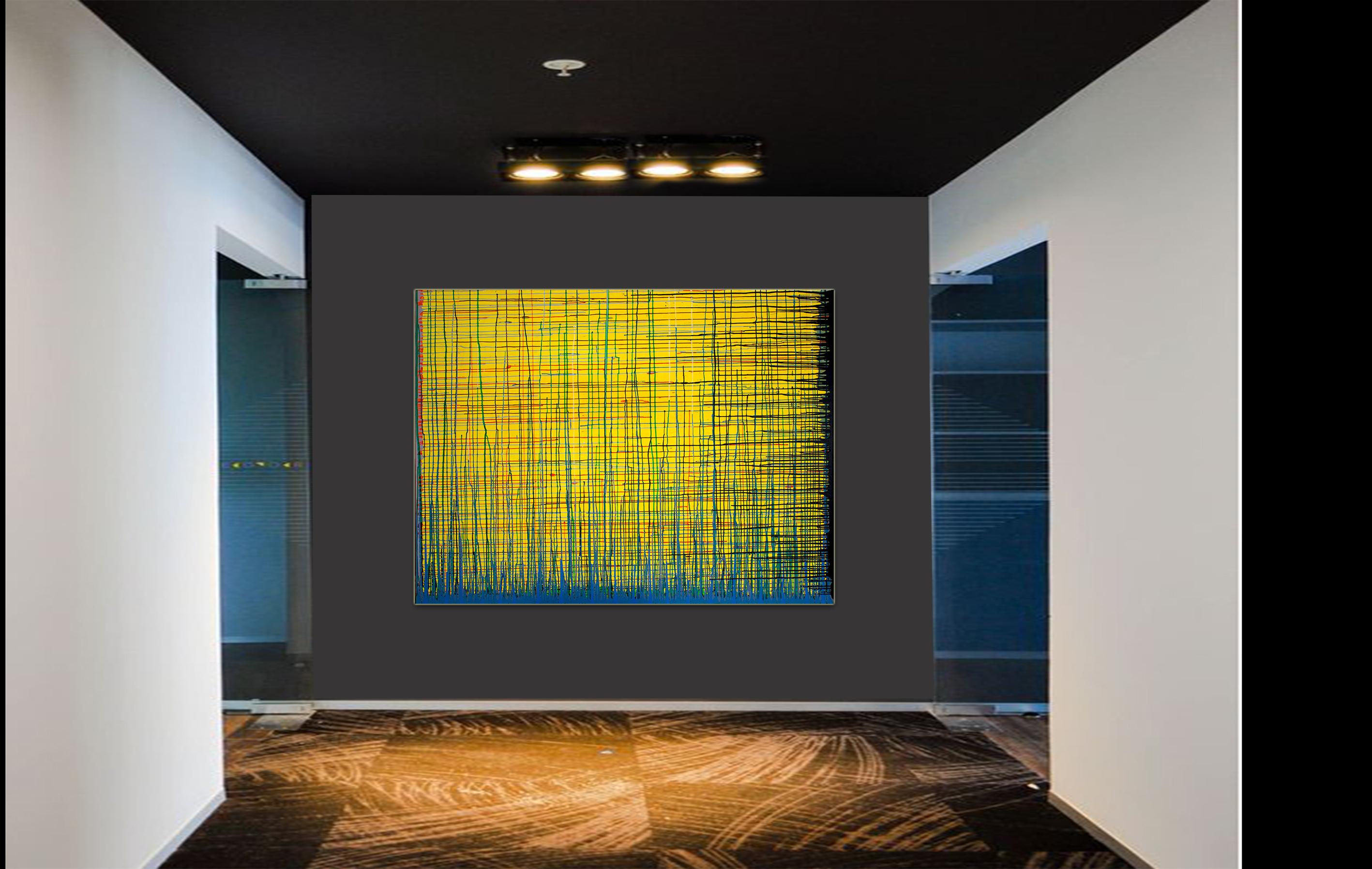 Flow Number1 von Detlef Aderhold - Großes zeitgenössisches abstraktes Gemälde, energiegeladen (Gelb), Abstract Painting, von Detlef E. Aderhold