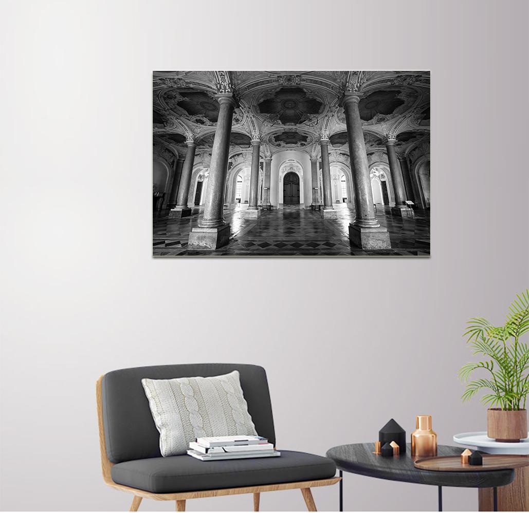 Shadowplay is a stunning black and white photography piece of Castle interiors. It is a limited edition photography artwork of 10 originals, printed in high definition as a diasec - backed by an aluminium plate, and printed on Fuji Crystal