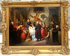 Le baptême de Ludwig August Most 1860 Huile sur toile encadrée dans un cadre en bois doré