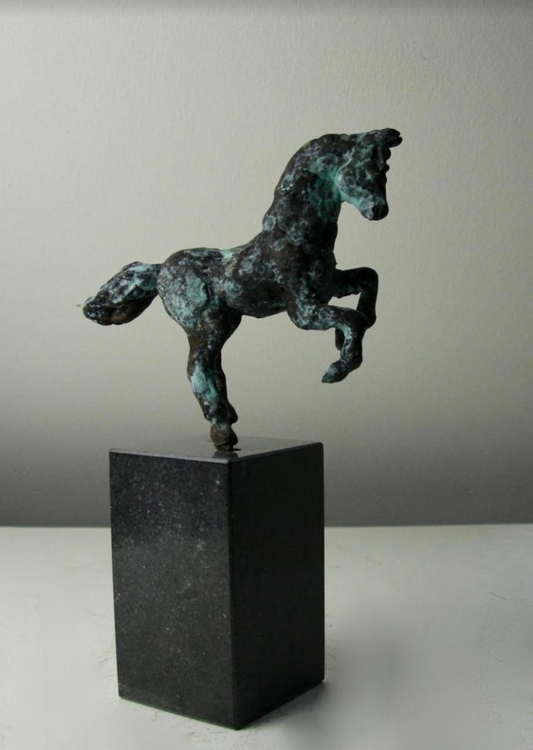 Helle Rask Crawford Figurative Sculpture - Davinci's Horse Rears by Helle Crawford, Bronze sculpture of a horse