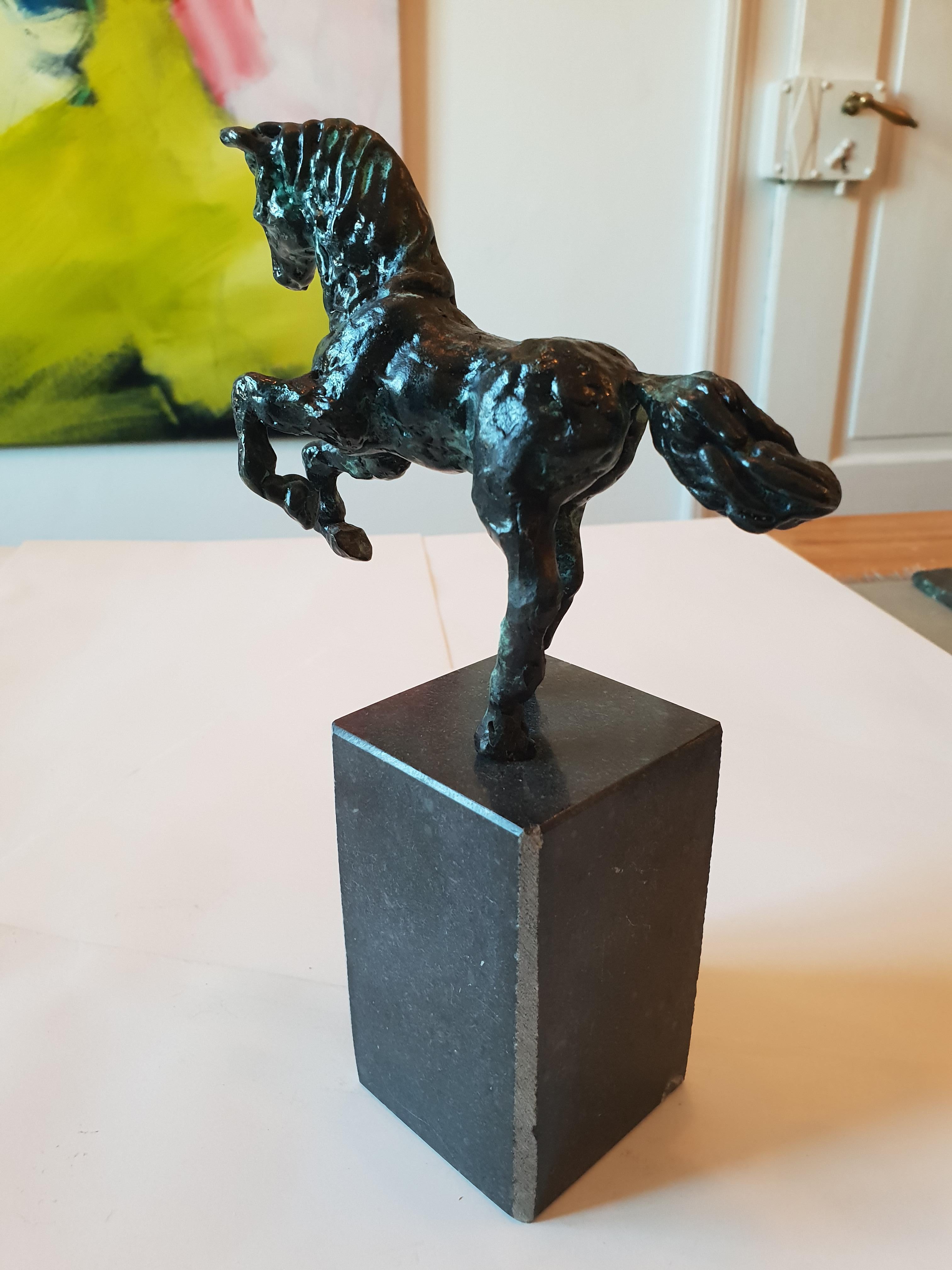 Davinci's Horse Rears von Helle Crawford, Bronzeskulptur eines Pferdes – Sculpture von Helle Rask Crawford