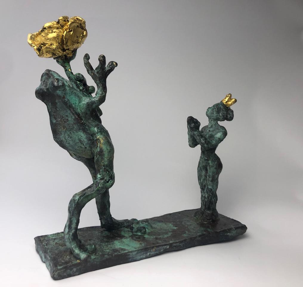 Frosch-Proposal von Helle Crawford, Bronzeskulptur eines Pferdes, das eine Frau trägt – Sculpture von Helle Rask Crawford