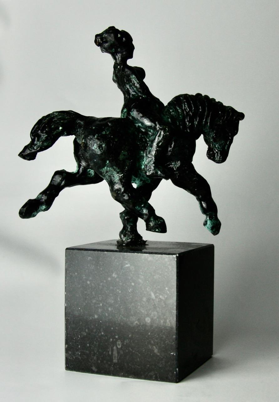 The Trotl by Helle Crawford, Bronze sculpture of a horse carrying a woman - Sculpture by Helle Rask Crawford