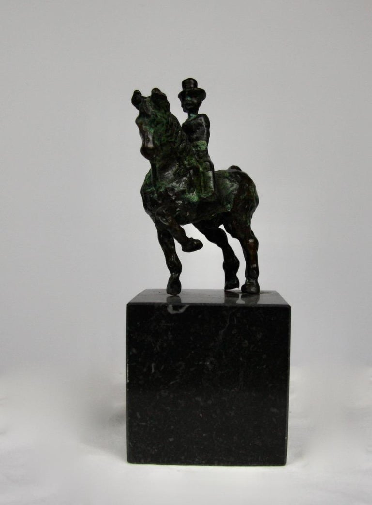 Small Equipage by Helle Crawford, Bronze sculpture of a horse carrying a woman - Gold Still-Life Sculpture by Helle Rask Crawford