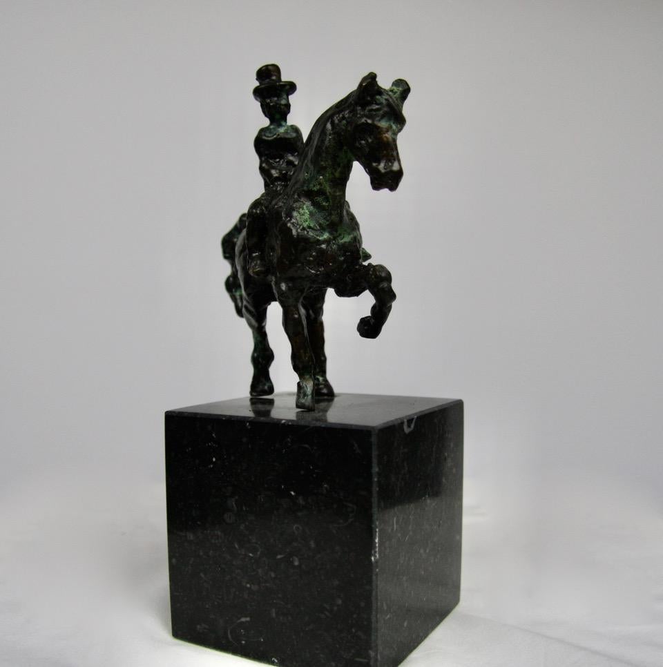 Small Equipage by Helle Crawford, Bronze sculpture of a horse carrying a woman - Gold Figurative Sculpture by Helle Rask Crawford