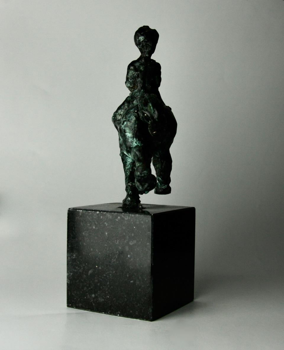 Small Equipage by Helle Crawford, Bronze sculpture of a horse carrying a woman For Sale 1