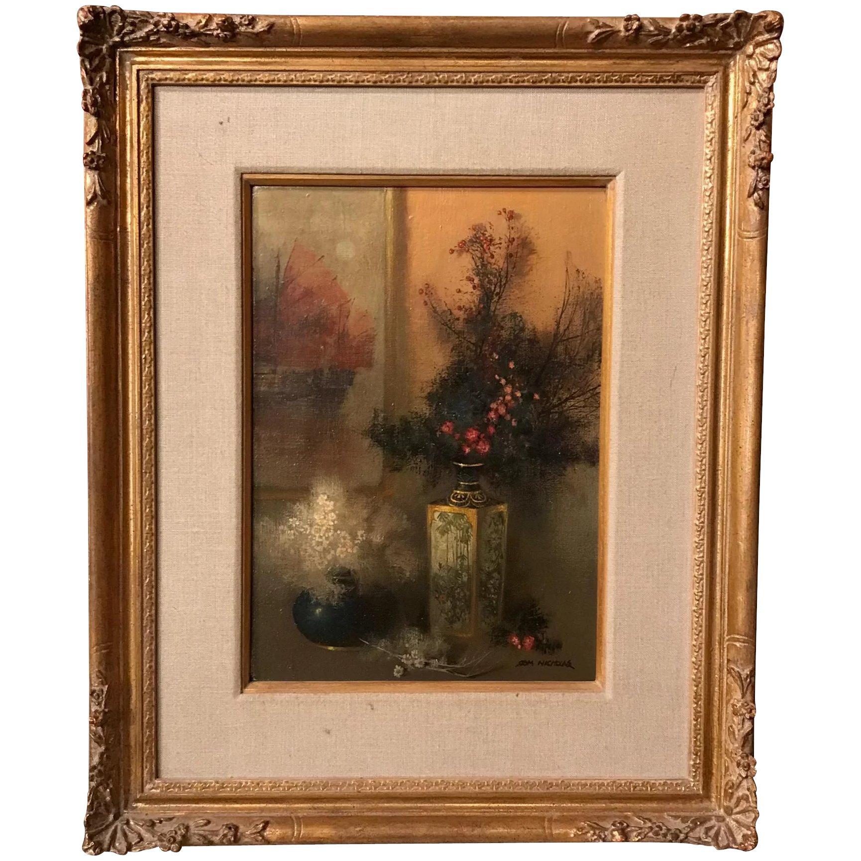 Tom Nicholas Still-Life Painting - Satsumi & Dried Flowers
