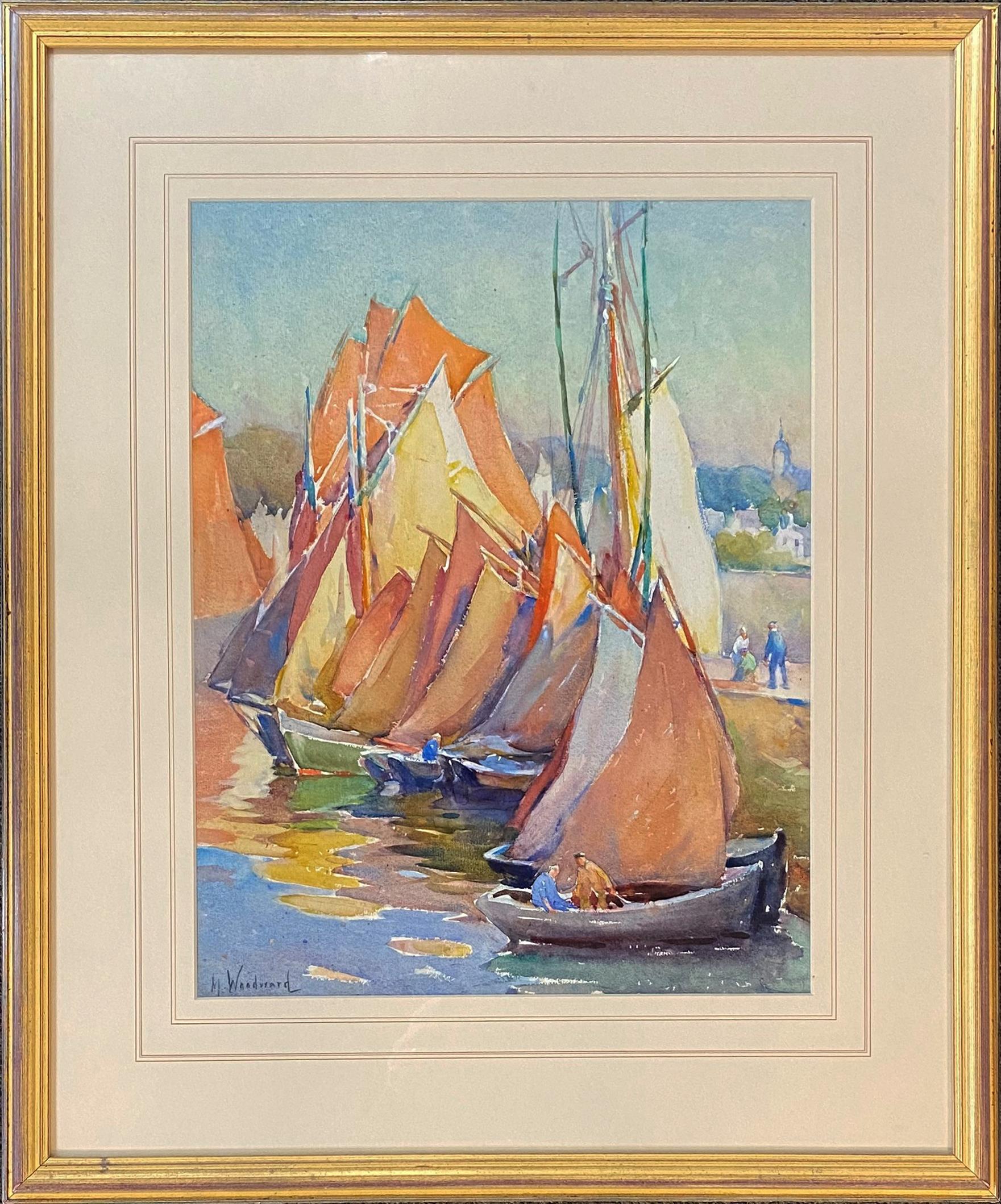Mabel May Woodward Landscape Art - Watercolor of Boats