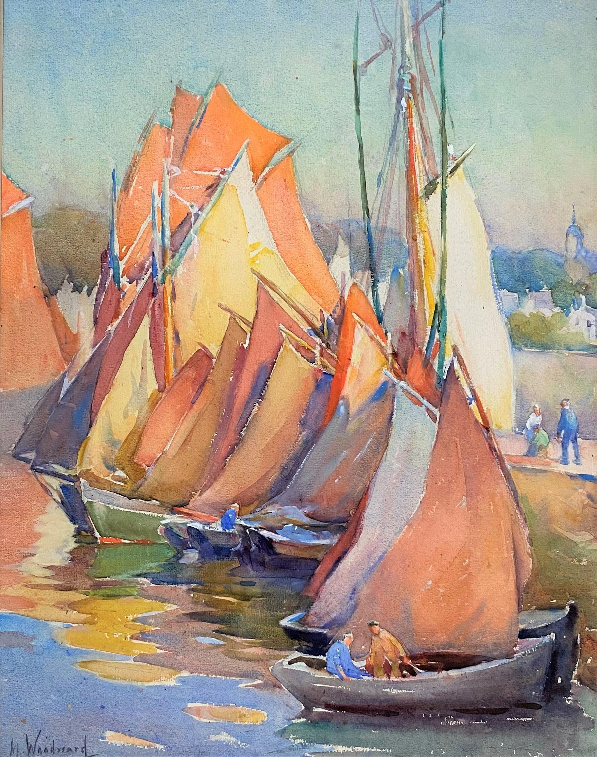 Watercolor of Boats - Art by Mabel May Woodward