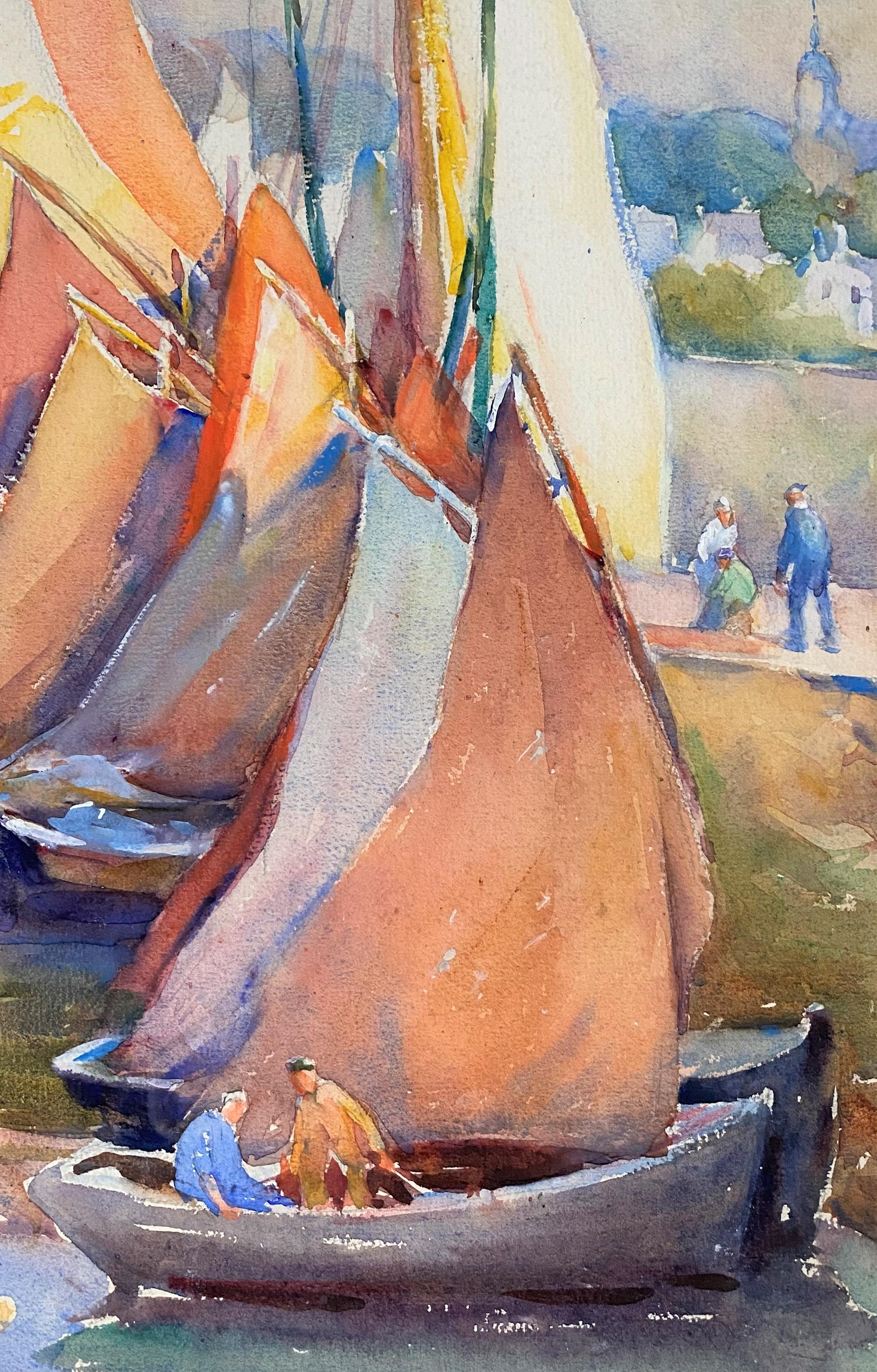 Watercolor of Boats - American Impressionist Art by Mabel May Woodward