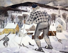 James Edward Fitzgerald Acquerello impressionista d'inverno, Sciatore-Vermont