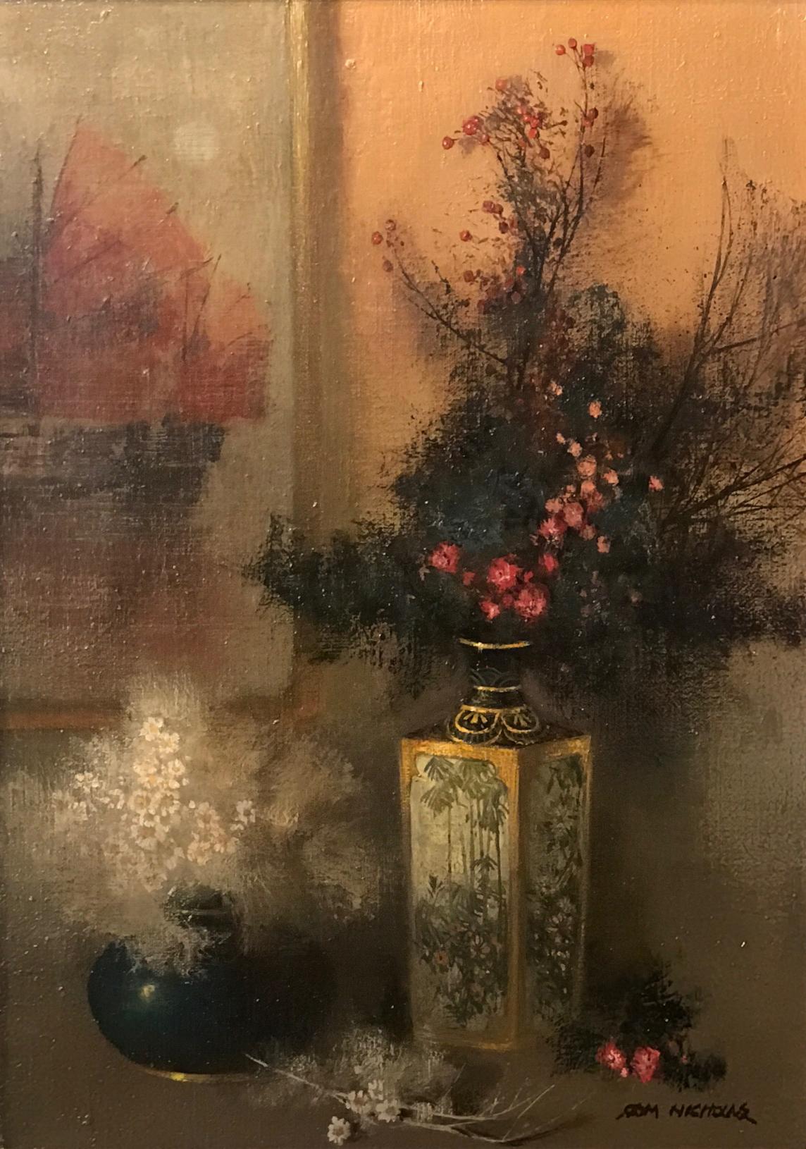 Satsumi & Dried Flowers - Painting by Tom Nicholas