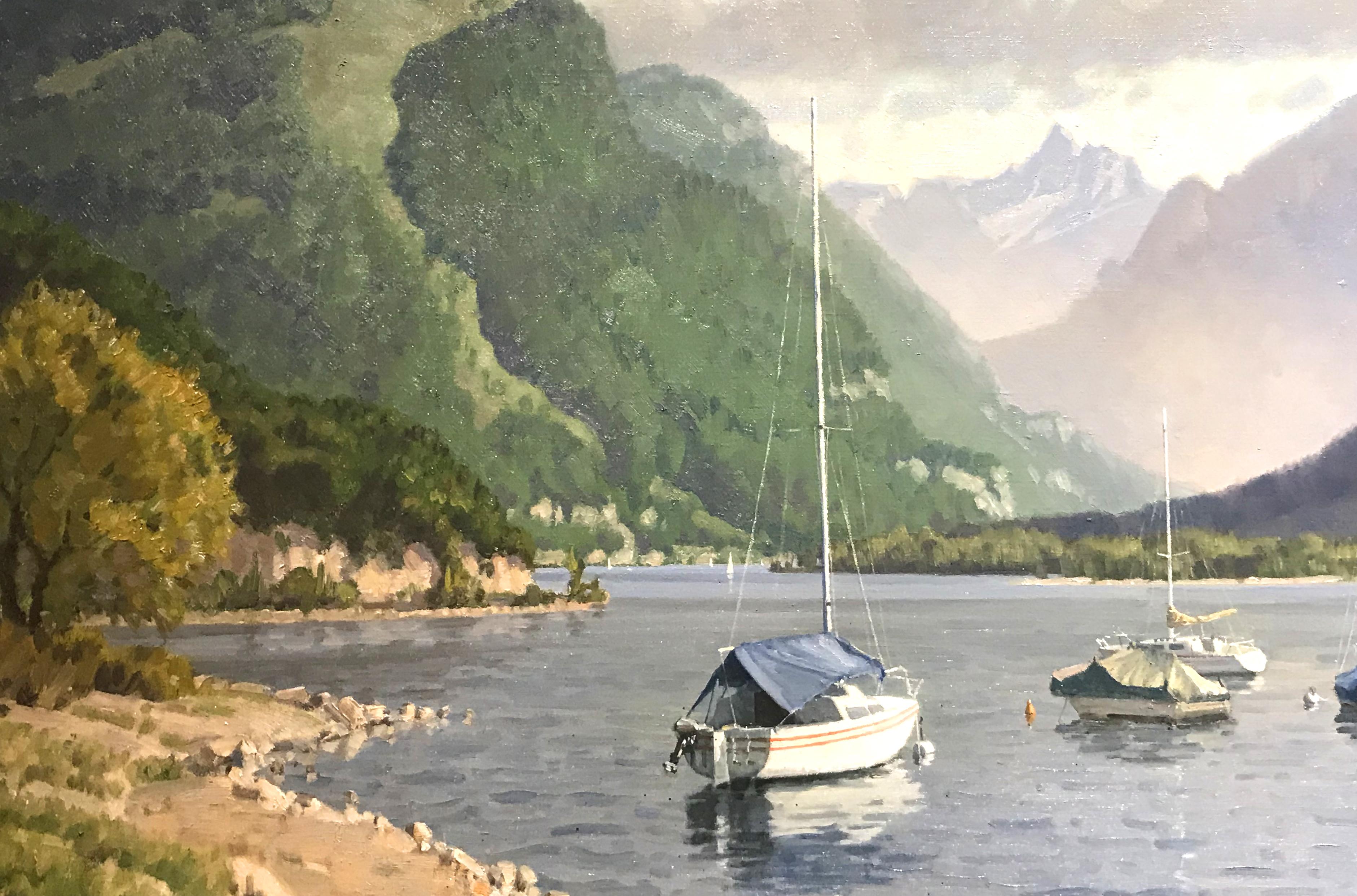 Morning Light on Lake Lucerne - American Realist Painting by Wayne E. Wolfe
