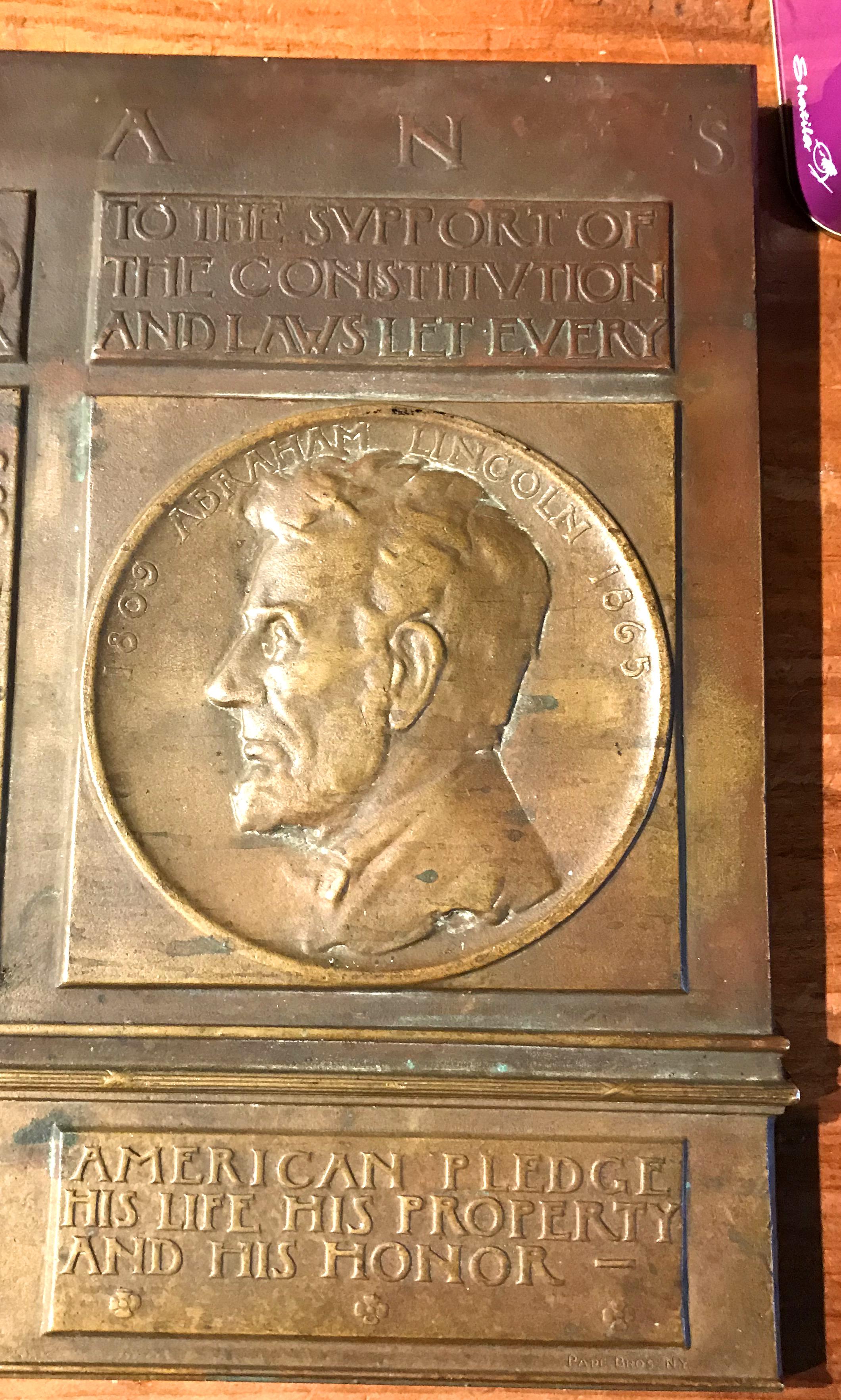 A fine bas-relief bronze plaque by American sculptor Charles (Carl) Eugene Tefft (1874-1950). Tefft was born in Brewer, Maine and studied sculpture with Frederick Ruckstull, and also apprenticed under John Quincy Adams Ward. He is best known for his