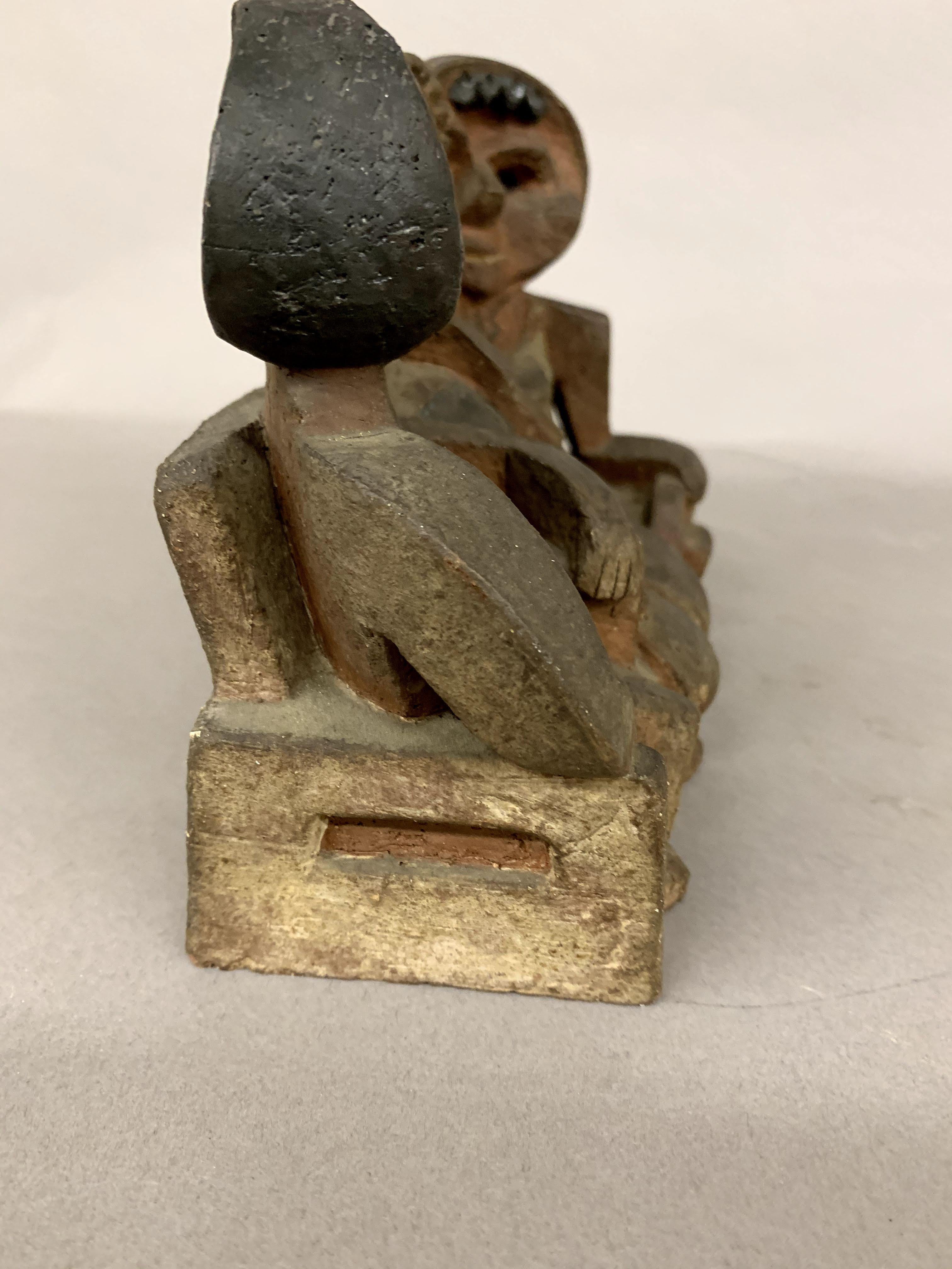 A rare early figural work by well-known American Modernist ceramic artist Marilyn Fox (20th c). Her figurative & abstract ceramic works, often hand-built, using slab clay construction, are held in many private, as well as public collections. The