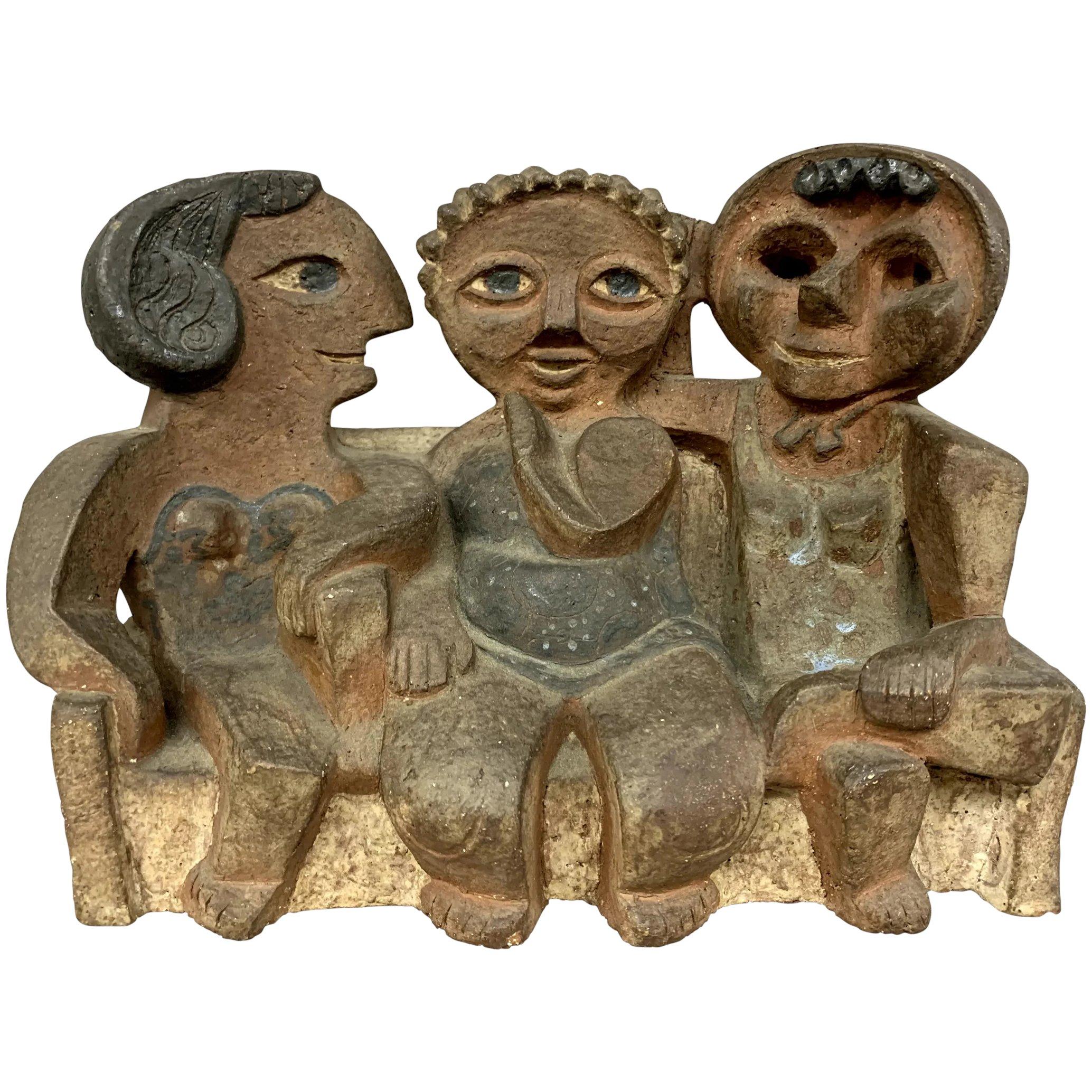 Marilyn Fox Figurative Sculpture - Three Gossiping Ladies on a Park Bench