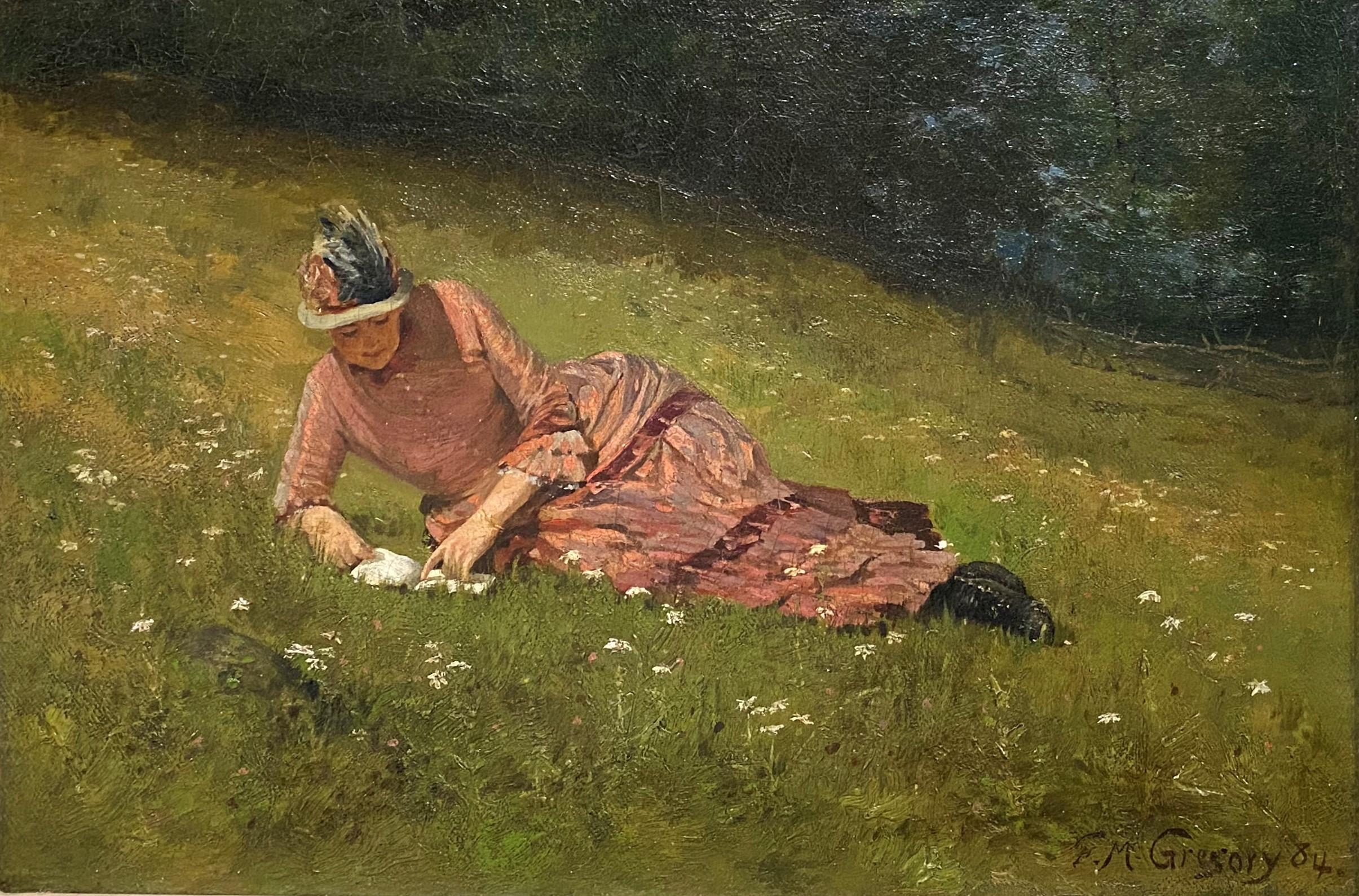 Girl in a Pink Dress - Painting by Francis 
