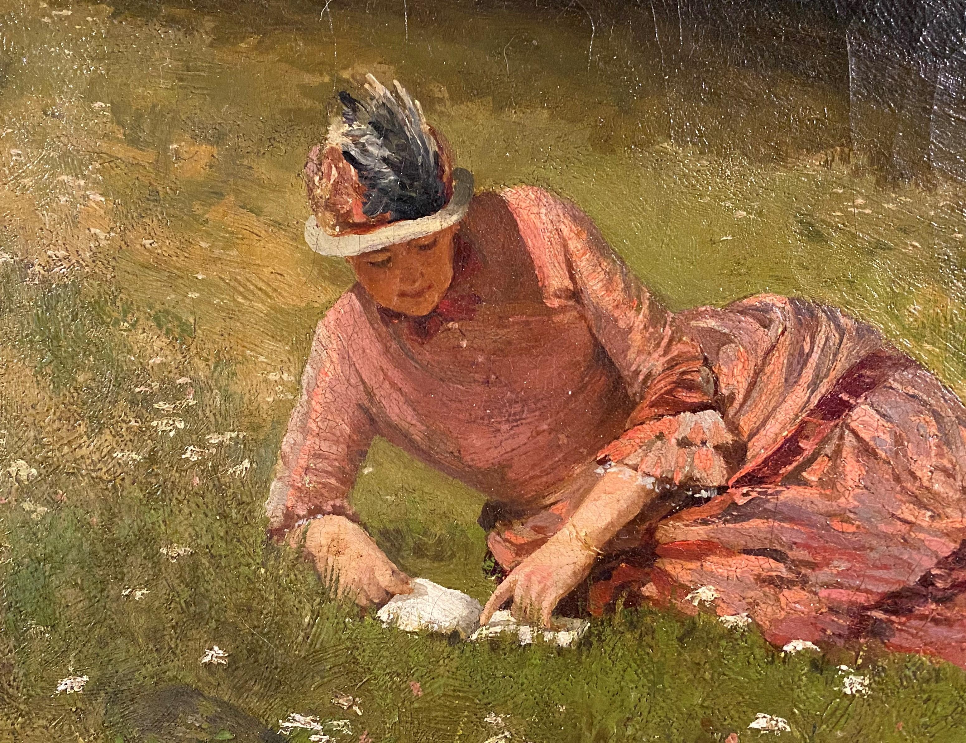 girl in pink dress painting