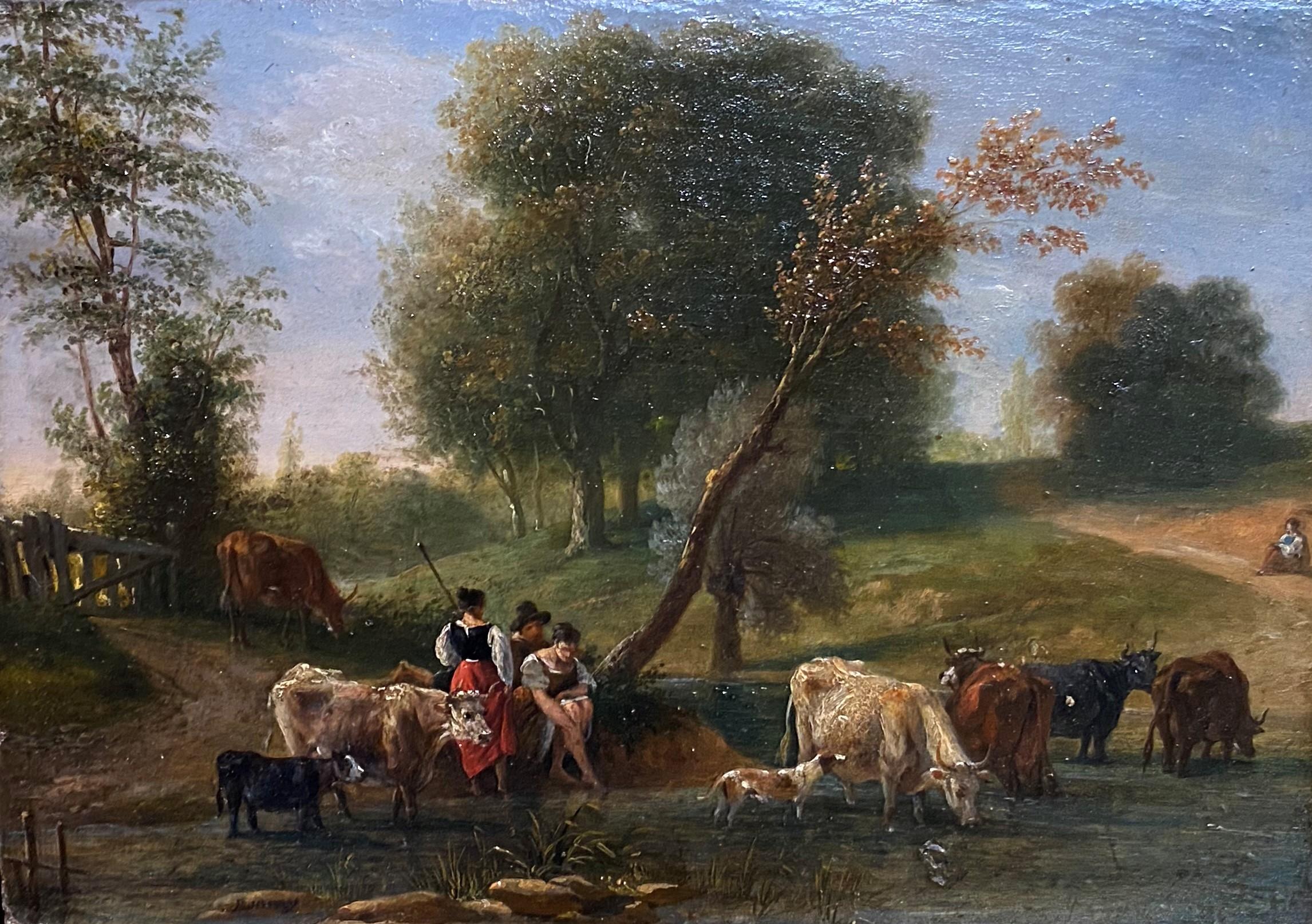 Watering The Cows - Painting by Guillaume Frederic Ronmy