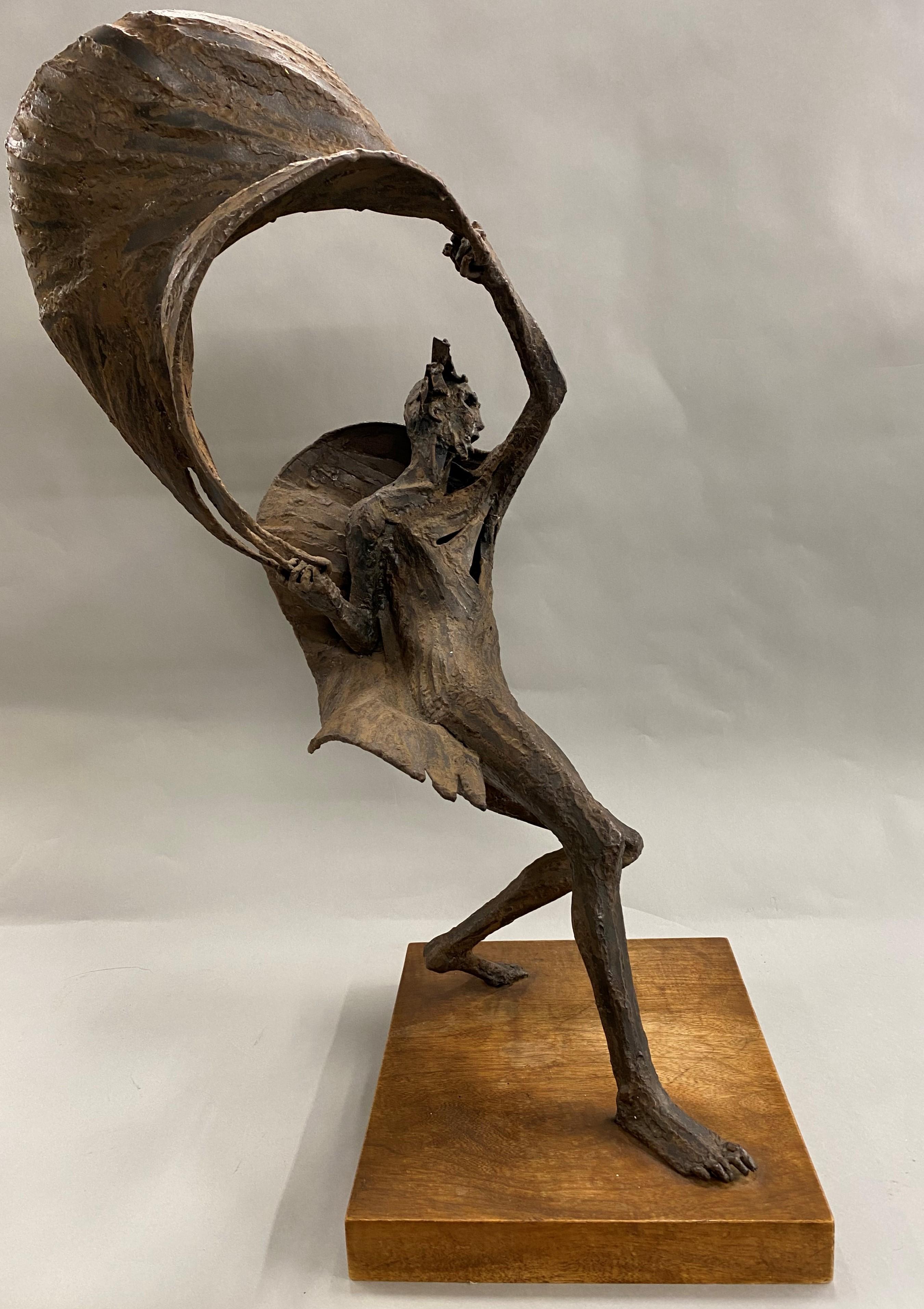 A wonderful welded patinated steel abstract expressionist sculpture titled “Man in the Wind” by American artist Barbara Lekberg (1925-2018). Lekberg was born in Portland, Oregon and studied at the University of Iowa, influenced by her professor