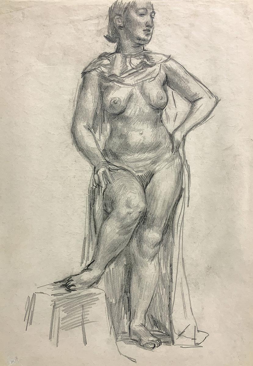 Jared French Figurative Art - Untitled (Female Figure) [Draped Standing Nude]