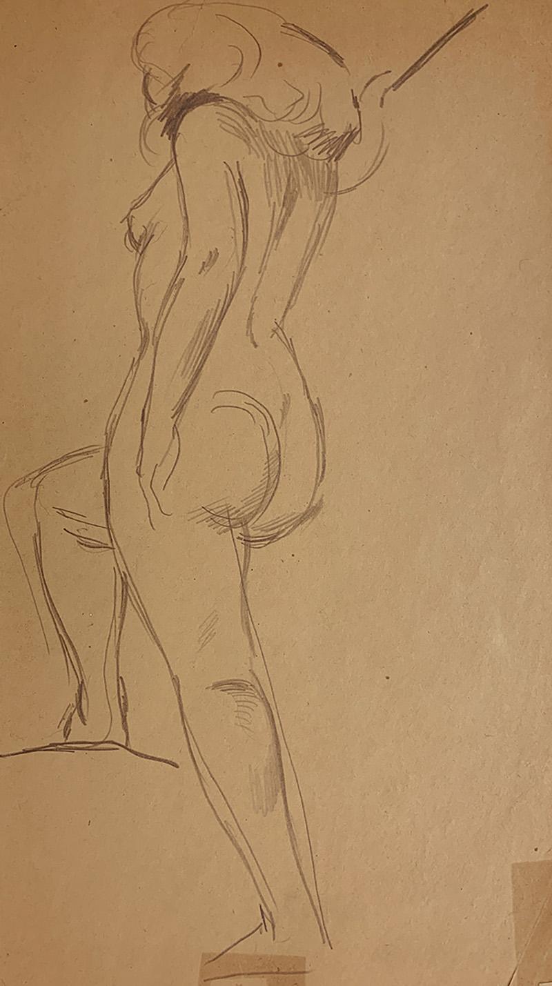 Jared French Figurative Art - Untitled (Female Figure) [Nude Woman Stepping Up]