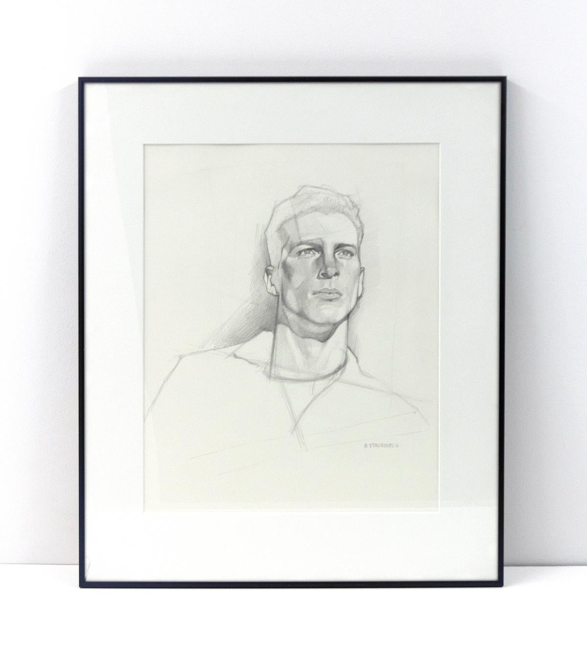 Untitled (Black-and-White Graphite Portrait of a Man Looking into the Distance) - Art by George Stavrinos